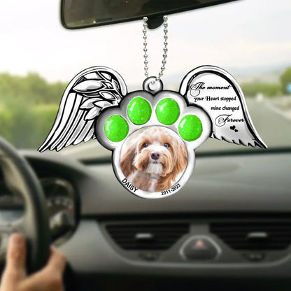 Custom Personalized Memorial Dog Wings Acrylic Ornament - Upload Pet Photo - The Moment Your Heart Stopped Mine Changed Forever
