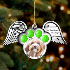 Custom Personalized Memorial Dog Wings Acrylic Ornament - Upload Pet Photo - The Moment Your Heart Stopped Mine Changed Forever
