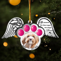 Custom Personalized Memorial Dog Wings Acrylic Ornament - Upload Pet Photo - The Moment Your Heart Stopped Mine Changed Forever