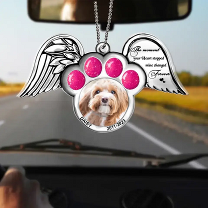Custom Personalized Memorial Dog Wings Acrylic Ornament - Upload Pet Photo - The Moment Your Heart Stopped Mine Changed Forever