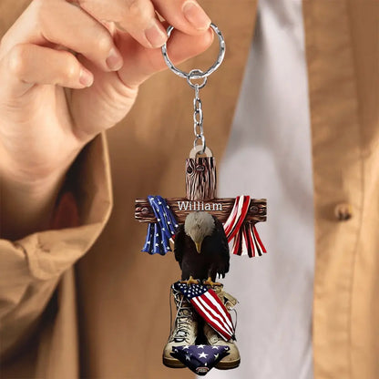 Stand For The Flag, Kneel For The Cross Acrylic Keychain Gift For Veteran, Military