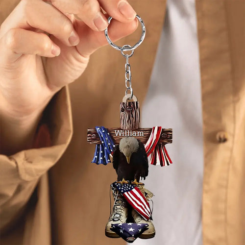 Stand For The Flag, Kneel For The Cross Acrylic Keychain Gift For Veteran, Military