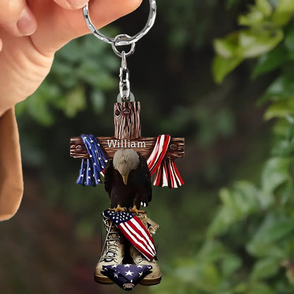 Stand For The Flag, Kneel For The Cross Acrylic Keychain Gift For Veteran, Military