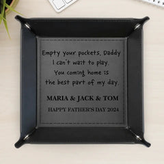 Empty your Pockets Daddy Custom Engraved Christmas or Father's Day Gift for Dad | Custom Leather Catchall Personalized Valet Tray for Men