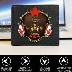 Personalized Canadian Army Veteran Rank Gold Custom Name & Time Leather Wallet