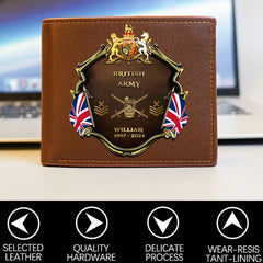 Personalized British Army Veteran Rank Gold Custom Name & Time Leather Wallet