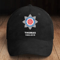 Personalized UK Firefighter Logo Custom Name & Time Black Cap Printed