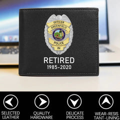 Personalized US Police Badge & Service Time Leather Wallet