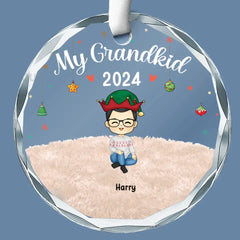 Grandchildren's Love, Infinite Contentment - Family Personalized Custom Circle Glass Ornament - Christmas Gift For Family Members