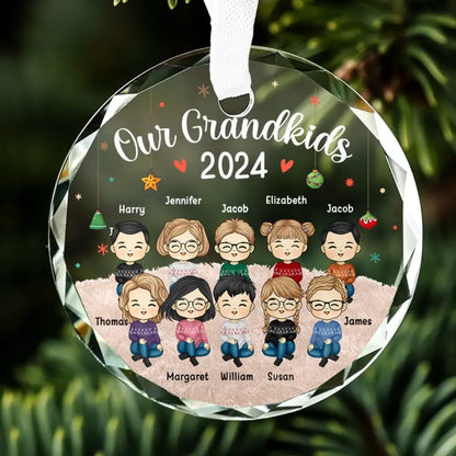 Grandchildren's Love, Infinite Contentment - Family Personalized Custom Circle Glass Ornament - Christmas Gift For Family Members