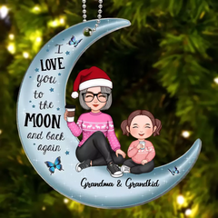 Cute Grandma Grandpa & Grandkid On Moon Christmas Gift Personalized Acrylic Ornament