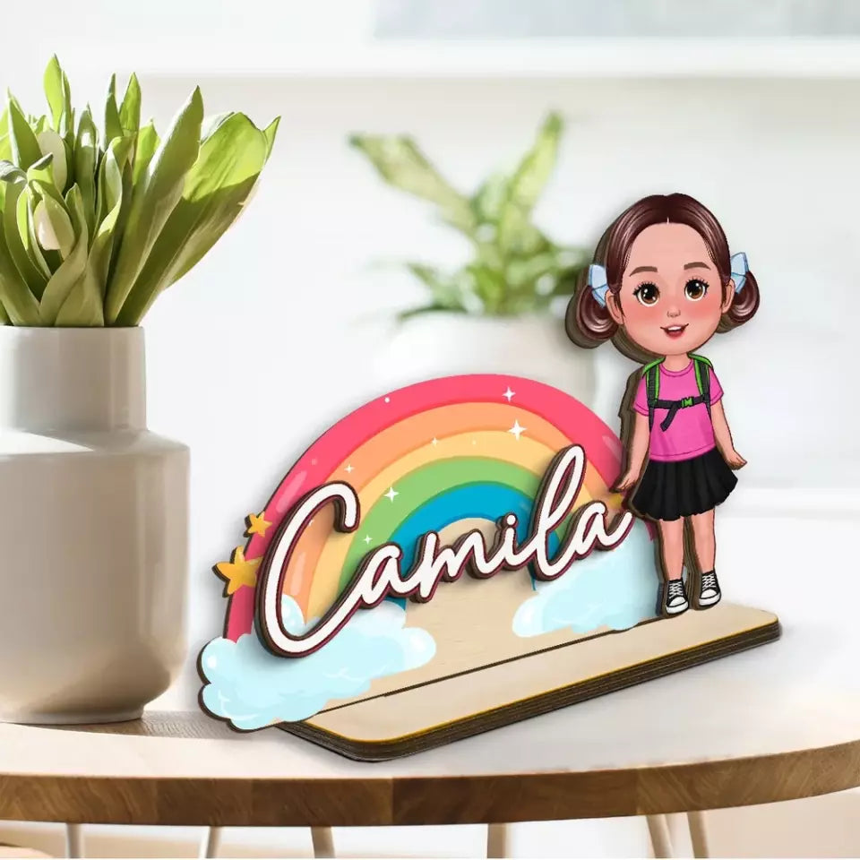 Cute Kid With Name Back to School Gift Personalized Standing Wooden Plaque