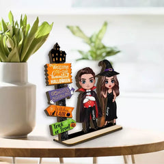 Welcome To Our Haunted House Couple Halloween Tier Tray Decor Personalized Standing Wooden Plaque