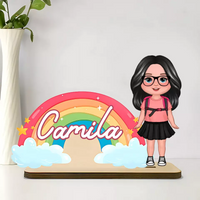 Cute Kid With Name Back to School Gift Personalized 2-Layer Standing Wooden Plaque