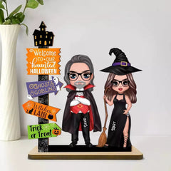 Welcome To Our Haunted House Couple Halloween Tier Tray Decor Personalized Standing Wooden Plaque