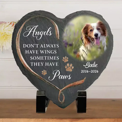 Paw And Angel Wings - Personalized Custom Pet Memorial Stone