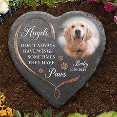 Paw And Angel Wings - Personalized Custom Pet Memorial Stone