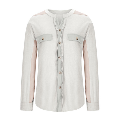 Women's Loose Fit Batwing Sleeve Waffle Knit Button Down Shirt Shacket Tops