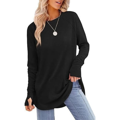 Women's Thumbhole Round Neck Long Sleeve