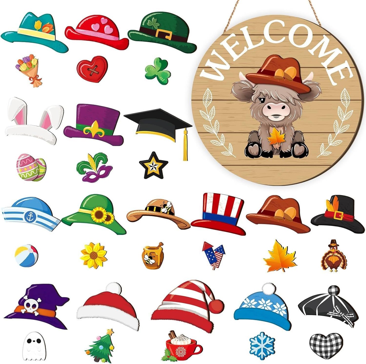 35pcs Interchangeable Welcome Sign Highland Cow Sign