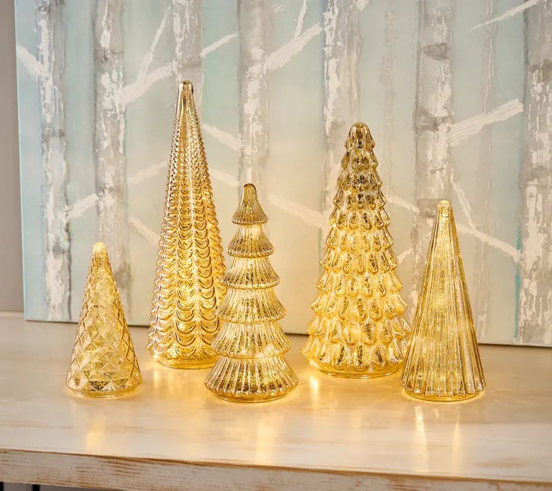 BFF Collection Set of 5 Illuminated Mercury Glass Trees