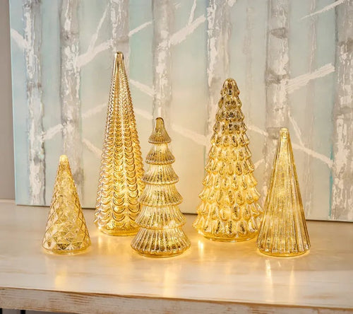 BFF Collection Set of 5 Illuminated Mercury Glass Trees