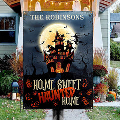 Happy Halloween Haunted Home Custom Classic Metal Signs, Personalized Halloween Decor, Yard Decor