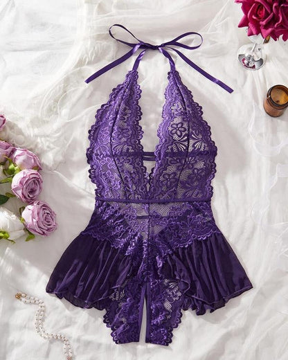 Women's Solid Color Lace Sexy Breathable Lingerie Teddy Bodysuit