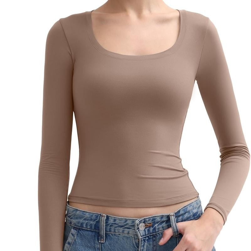 Women's Basic Double Layering Tight Slim Fit T Shirts