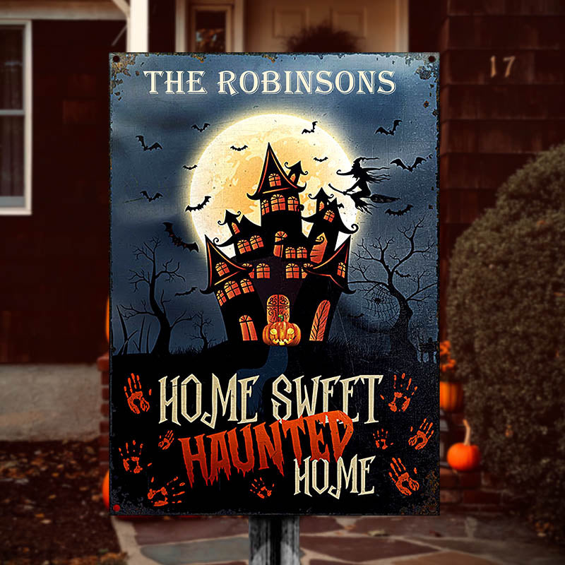 Happy Halloween Haunted Home Custom Classic Metal Signs, Personalized Halloween Decor, Yard Decor