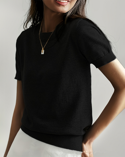 Women's Solid Color Crew Neck Short Sleeve Sweater