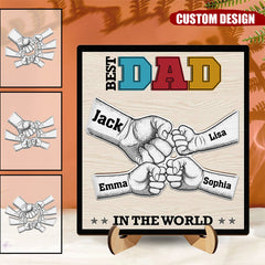 Best Dad Grandpa In The World - Gift For Father, Papa - Personalized 2-Layered Wooden Plaque With Stand