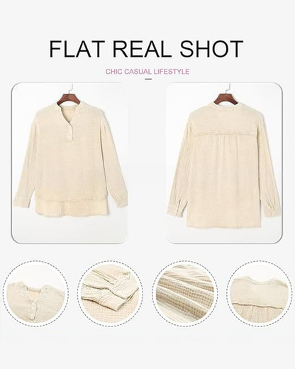 Womens Casual Button V Neck Long Sleeve Shirts Solid Blouses Tops