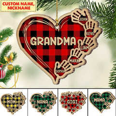 Grandma Mom Heart Hand Print Personalized Wood Ornament PM14OCT21CT1