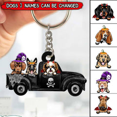 Personalized Dog Halloween Black Truck Acrylic Keychain NTN26AUG22TP4