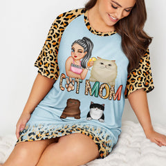 Cat Mom - Funny Gift For Cat Lovers, Pet Lovers - Personalized Women's Sleep Tee
