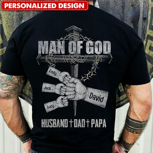 Man of God Fist Bump Fathers Day Gift for Daddy Grandpa Poppop Personalized