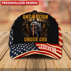 One Nation Under God With America Flag Personalized Cap