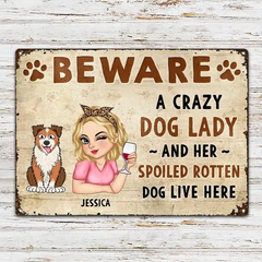 Beware A Crazy Dog & Cat Lady - Personalized Classic Metal Signs