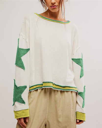 Fashionable Round Neck Hooded Thin Loose Star Hoodie