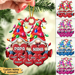 Colorful Christmas Light Gnome Couple Papa Grandma Nana Daddy Loves Sweet Heart Kids Personalized Ornament HTN10NOV22CT1