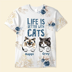 Life is better with cats Personalized 3D T-shirt Gift for Cat Lovers