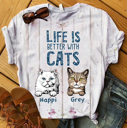 Life is better with cats Personalized 3D T-shirt Gift for Cat Lovers