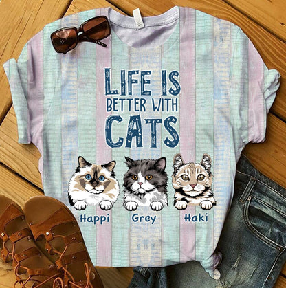 Life is better with cats Personalized 3D T-shirt Gift for Cat Lovers