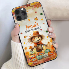 Grandma's Little Pumpkins Scarecrow Standing With Pumpkins Around Personalized Phone Case NTK05AUG24VA2