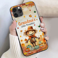 Grandma's Little Pumpkins Scarecrow Standing With Pumpkins Around Personalized Phone Case NTK05AUG24VA2