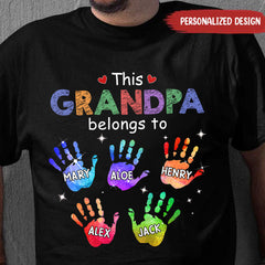 This Grandpa Belongs To Colorful Hand Grandkids Personalized T-Shirt & Hoodie