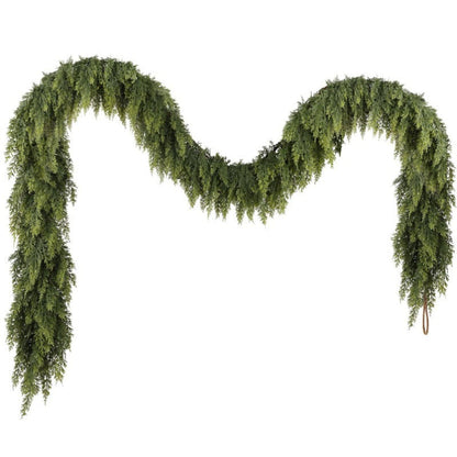 🎄Artificial Cedar Garlands, Real Touch Winter Cedar Garland, Green Artificial Greenery Pine Garland for Table, Mantle, Wall, Indoor, Outdoor Christmas Decorations
