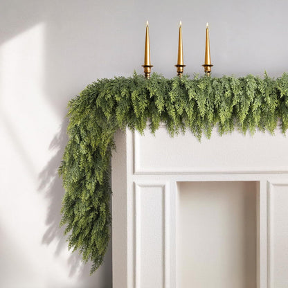 🎄Artificial Cedar Garlands, Real Touch Winter Cedar Garland, Green Artificial Greenery Pine Garland for Table, Mantle, Wall, Indoor, Outdoor Christmas Decorations