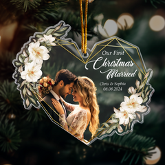 Our First Christmas Married As Mr & Mrs - 1st Xmas Together - Personalized Acrylic Photo Ornament